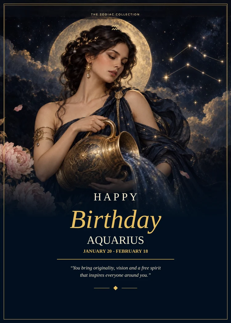 Aquarius Happy Birthday card front