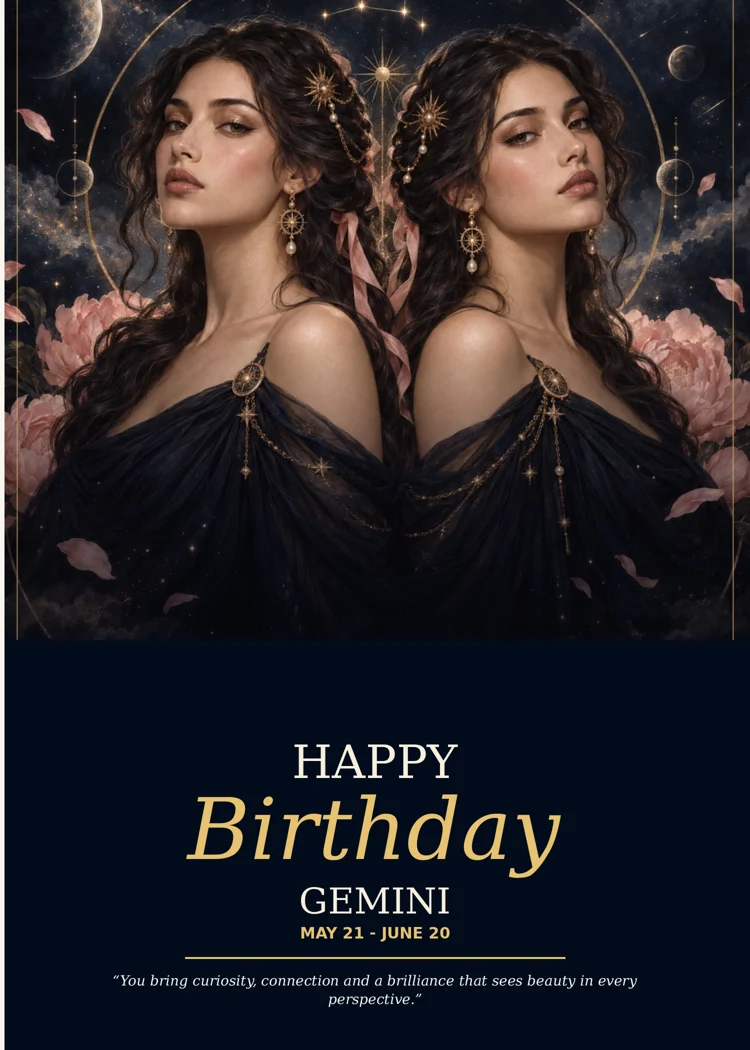 Gemini Happy Birthday card front