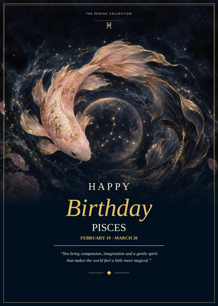 Pisces Happy Birthday card front