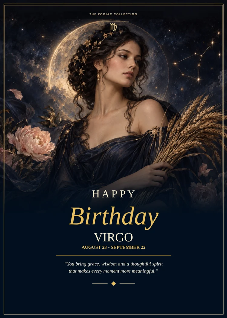 Virgo Happy Birthday card front